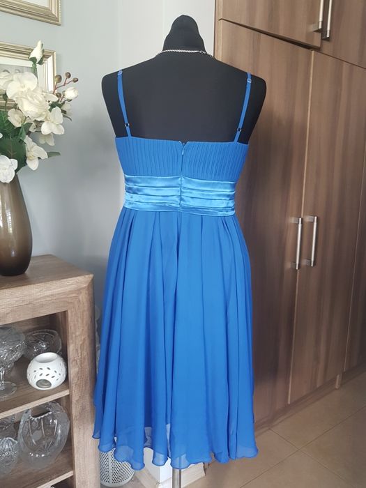 Umiks niebieska elegancka rozkloszowana sukienka na ramiączkach M L 38
