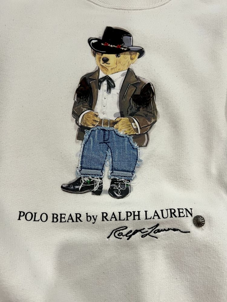 Bluza kremowa Ralph Lauren miś kapelusz jeans r. XS oversize