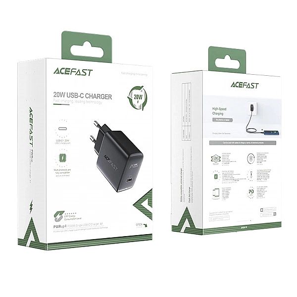 Acefast szybka ładowarka sieciowa USB Typ C 20W Power Delivery czarny