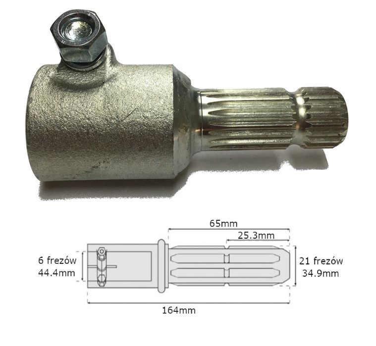 Adapter redukcja wałka WOM 6 frezów 44,4mm / 21 frezów 34,9mm