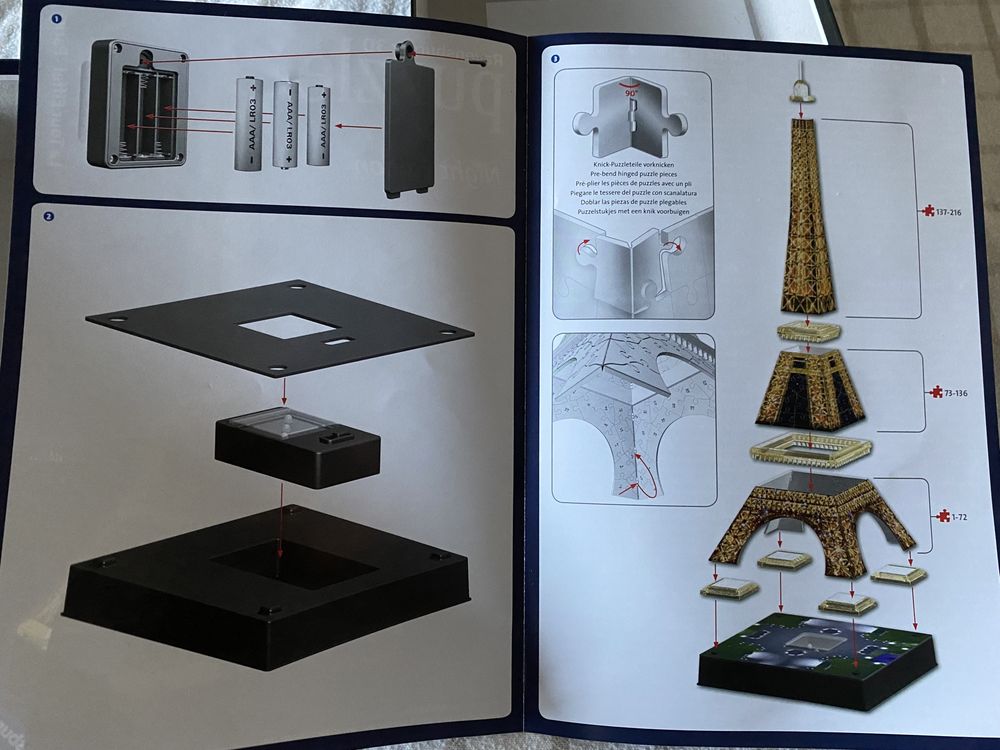 Puzzle para construir a torre Eiffel iluminada