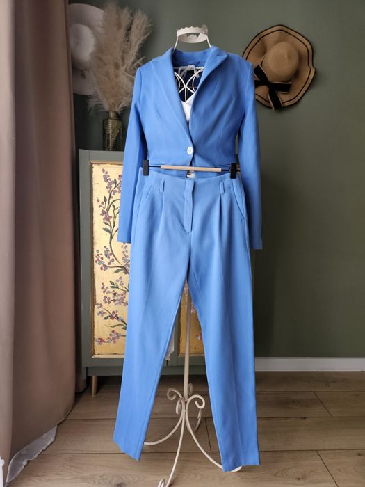 Elegancki Garnitur damski ze spodniami  Błękit More & More Strukturaln