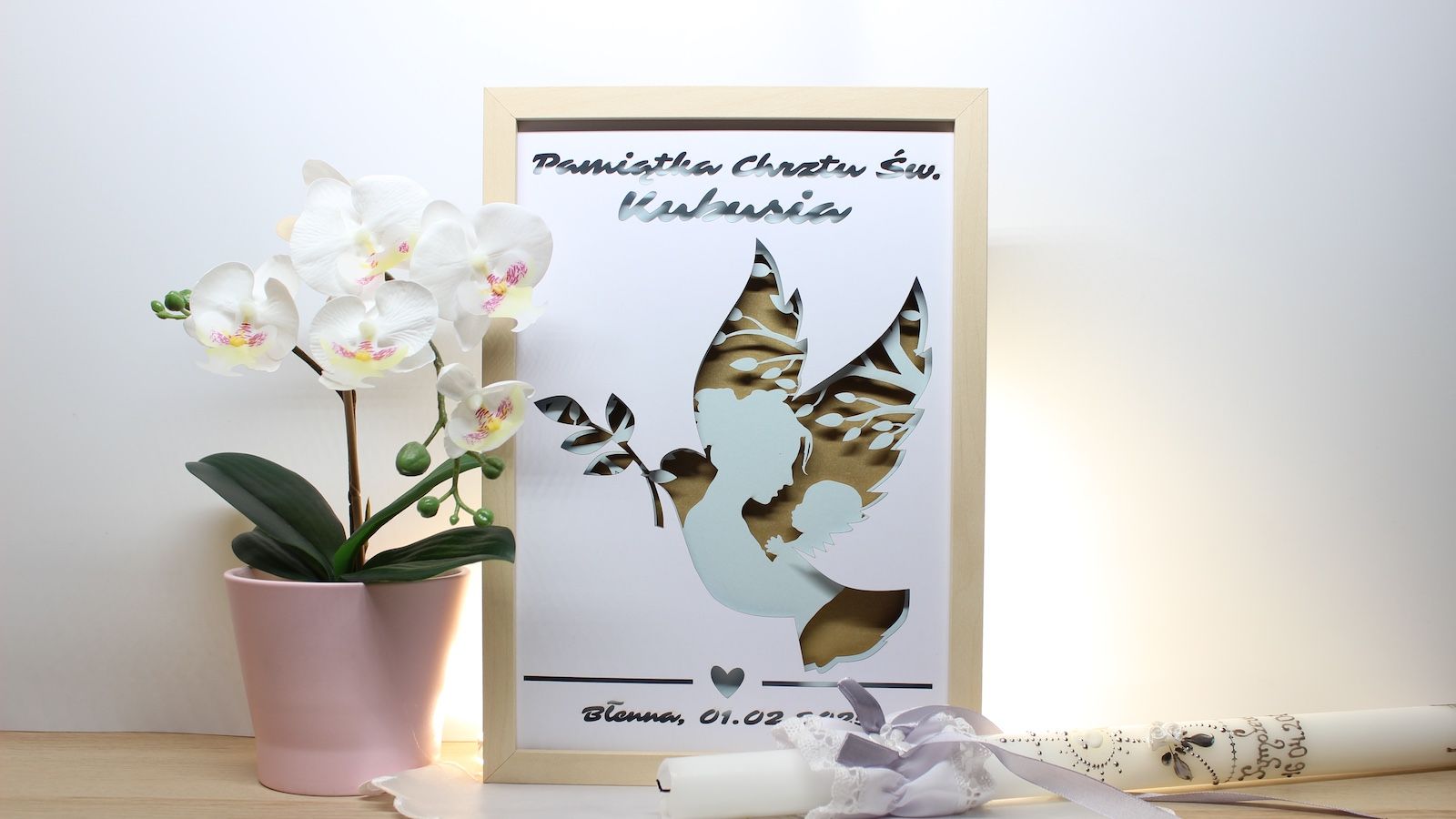 Personalizowana Ramka 3D Shadow Box Pamiątka Chrztu Mama z Dzieckiem