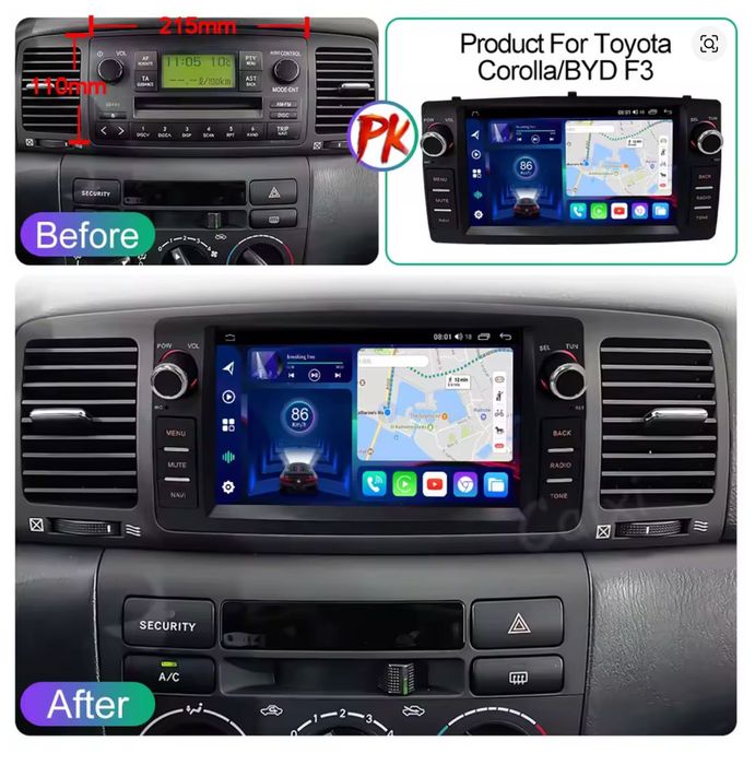 Radio 2 din Toyota Corolla E12 01-09 CarPlay Android GPS kamera cofani