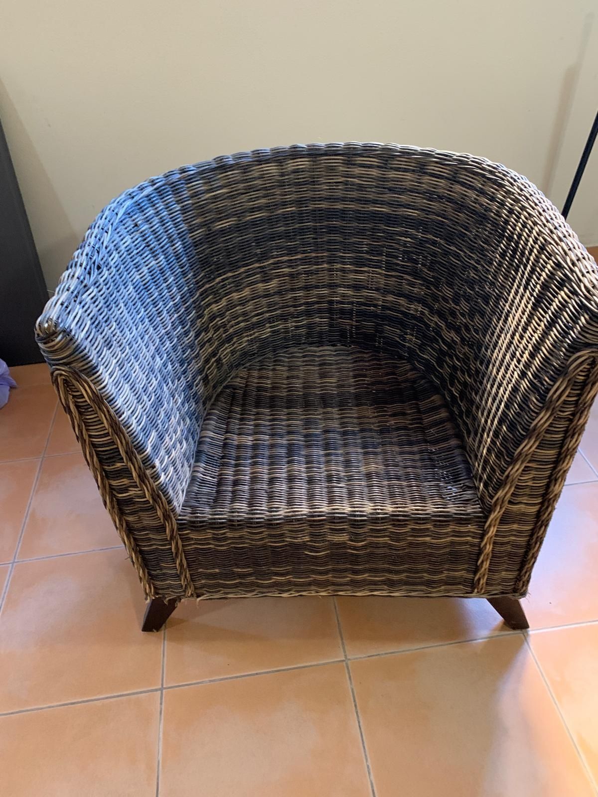 Conjunto sofá  mesa cadeiras de vime para jardim interior exterior