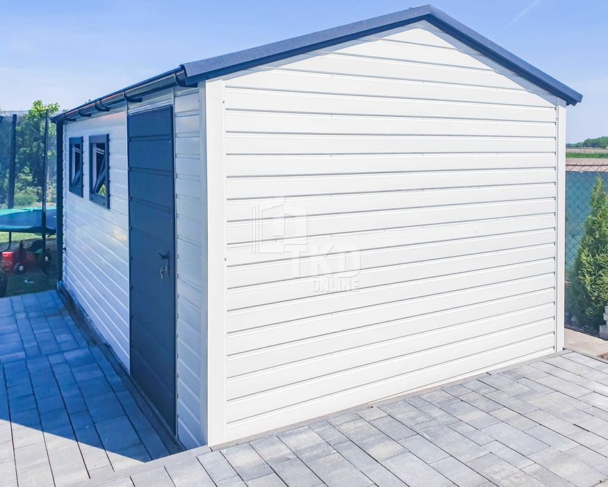 Schowek Domek Ogrodowy 4X5M Drzwi 2X Okno Biały Antracyt Rynny Tkd245