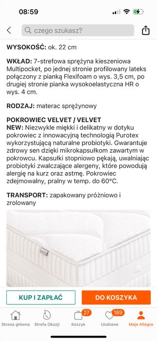 Używany materac hilding flamenco 180x200