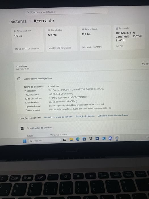 Portatil acer aspire