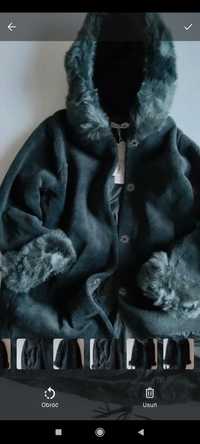 Rozmiar L nowy płaszcz damski zimowy ocieplany kaptur Korzuszek Grey s