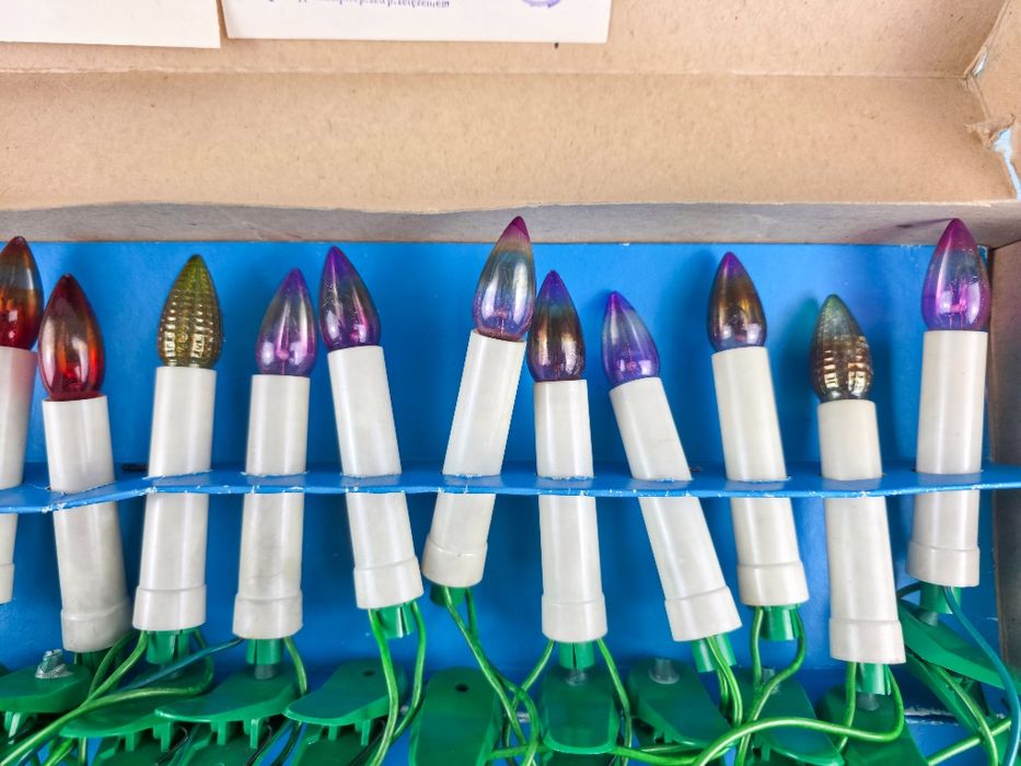 Komplet lampek choinkowych na klipsach PRL Millenium ozdoba świąteczna