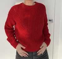 Czerwony gruby sweterek h&m S