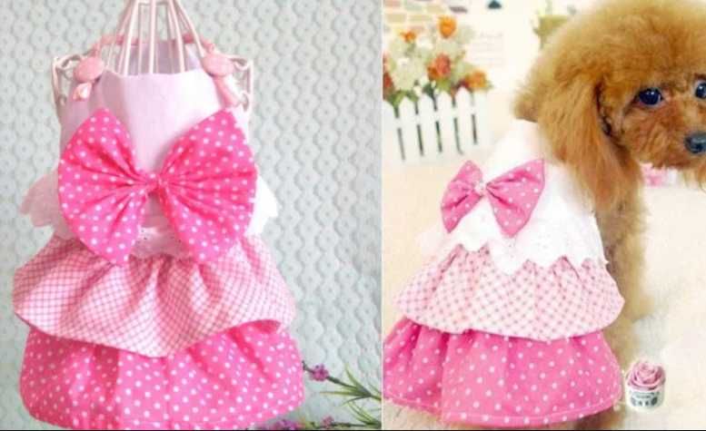 Vestido rosa com laço - XL para cães de 6 a 8 kg