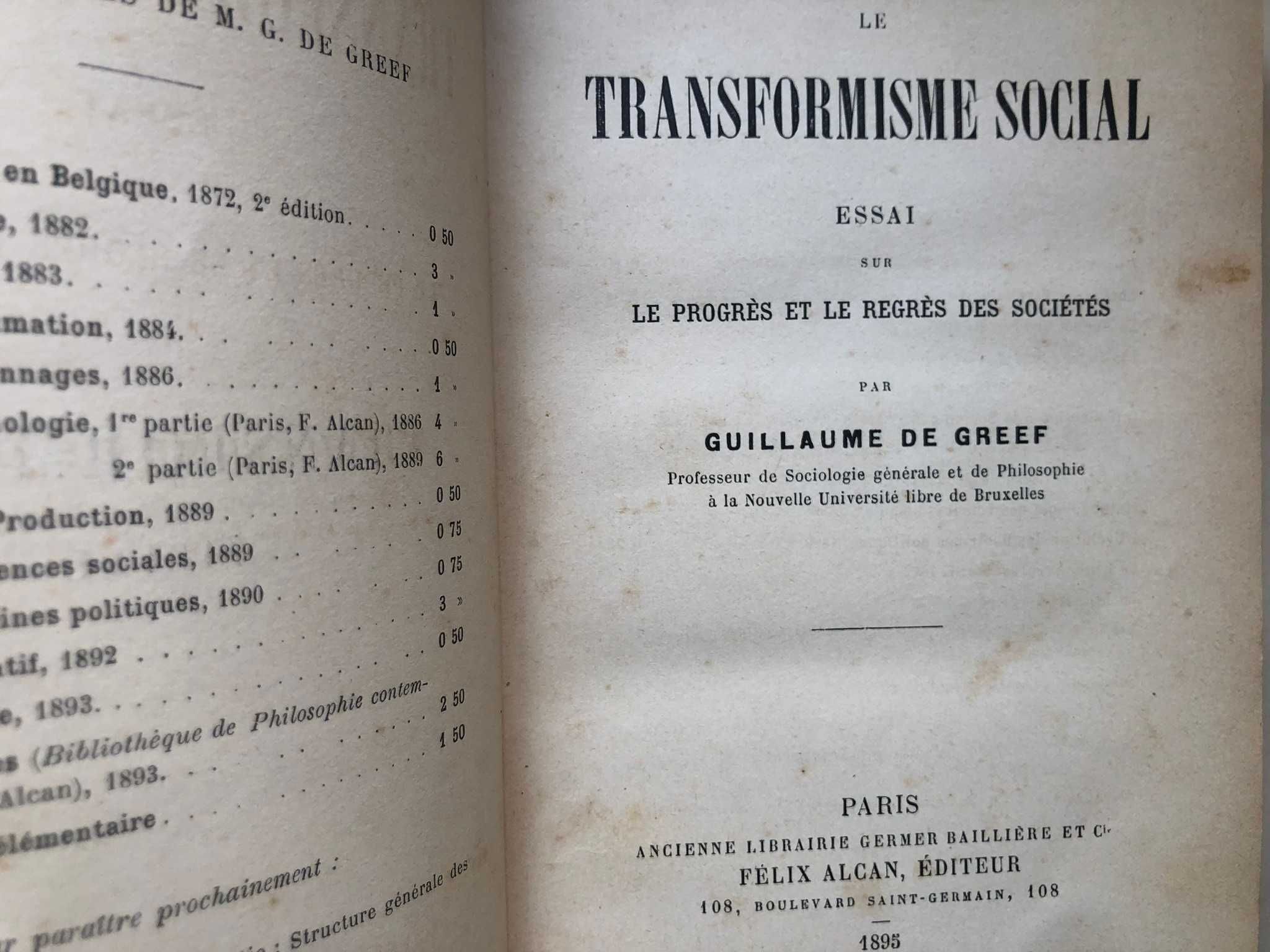 Le Transformisme Social - Guillaume de Greef