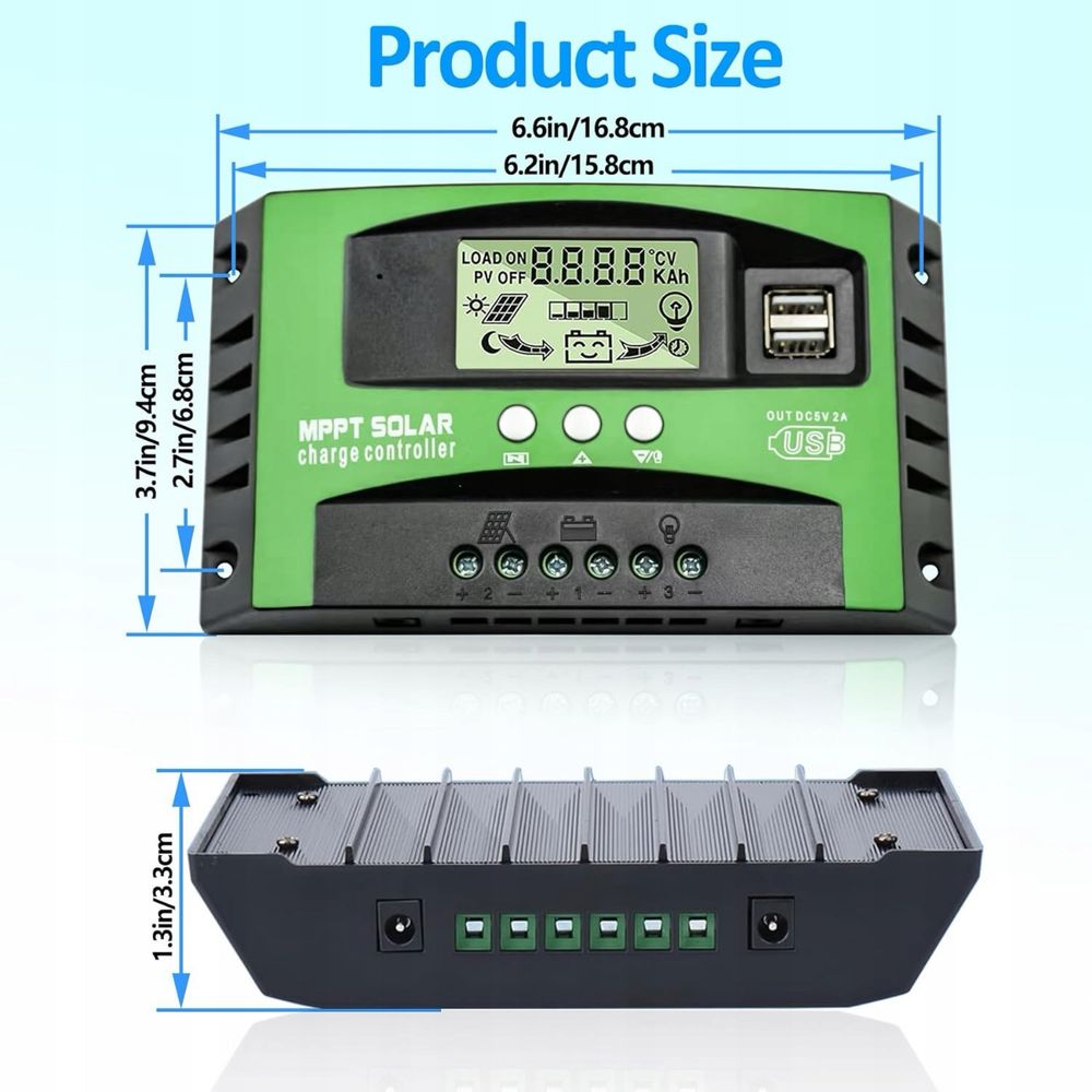 Kontroler ładowania słonecznego 12V 24V, 80A, wyświetlacz LCD