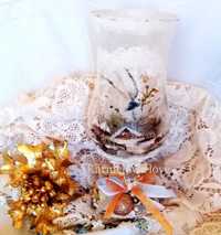 Lampion świąteczny świecznik handmade decoupage dekoracja prezent