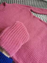 Sweter bluzka moherek włochaty prążkowany różowy
