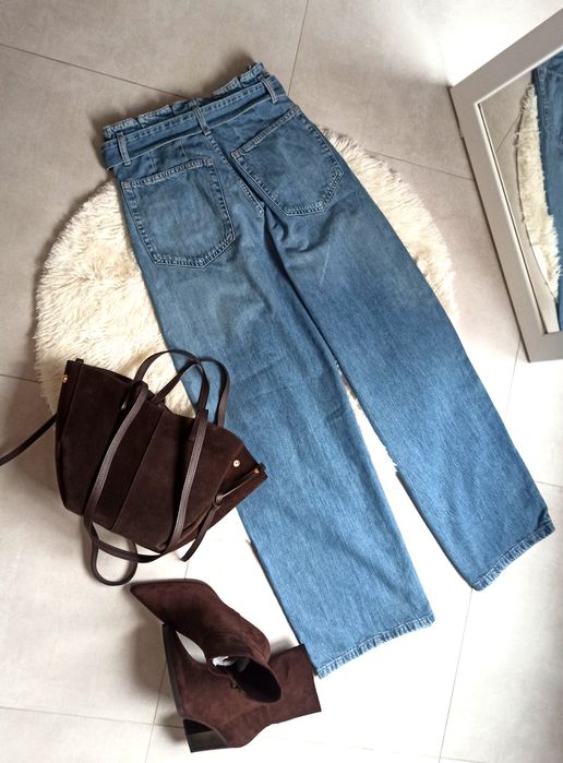 Zara spodnie s 36 jeansowe wysoki stan szeroka nogawka