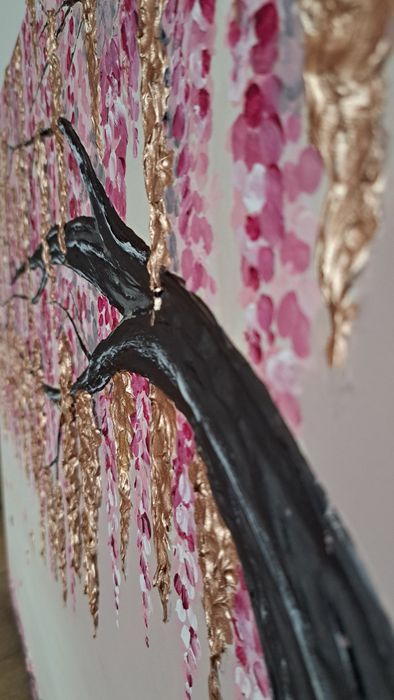 Obraz ręcznie malowany Kwitnące drzewo Wisteria