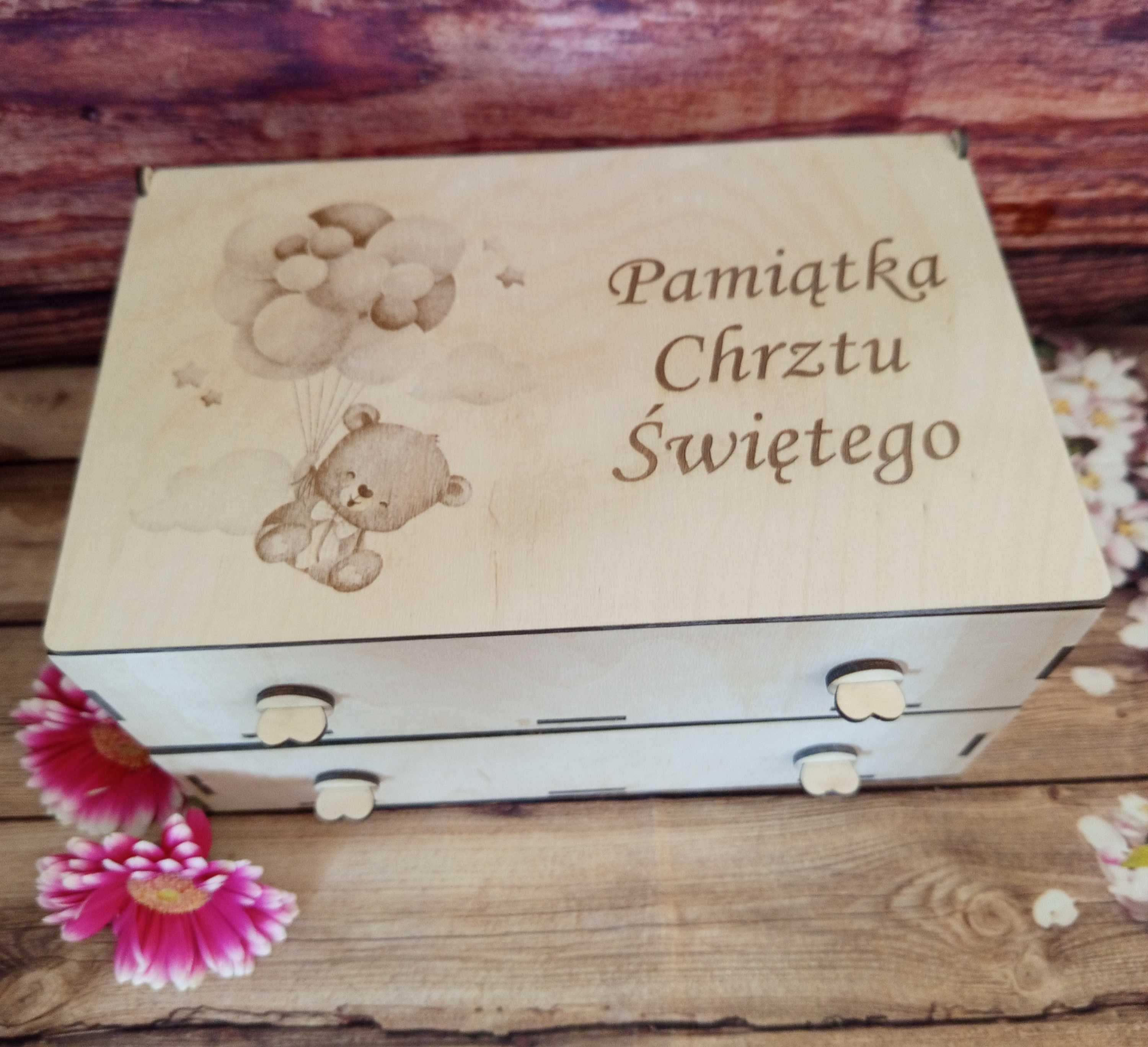 Pamiątka Chrztu Świętego – drewniana szkatułka z szufladką