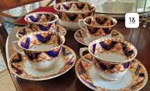 Royal Albert Crown China four Imari Teacups, Saucers and Sugar Bowl