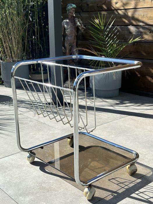 Vintage Barek Gazetownik Stolik Bauhaus chromowany Huwa Spiegel Parsol