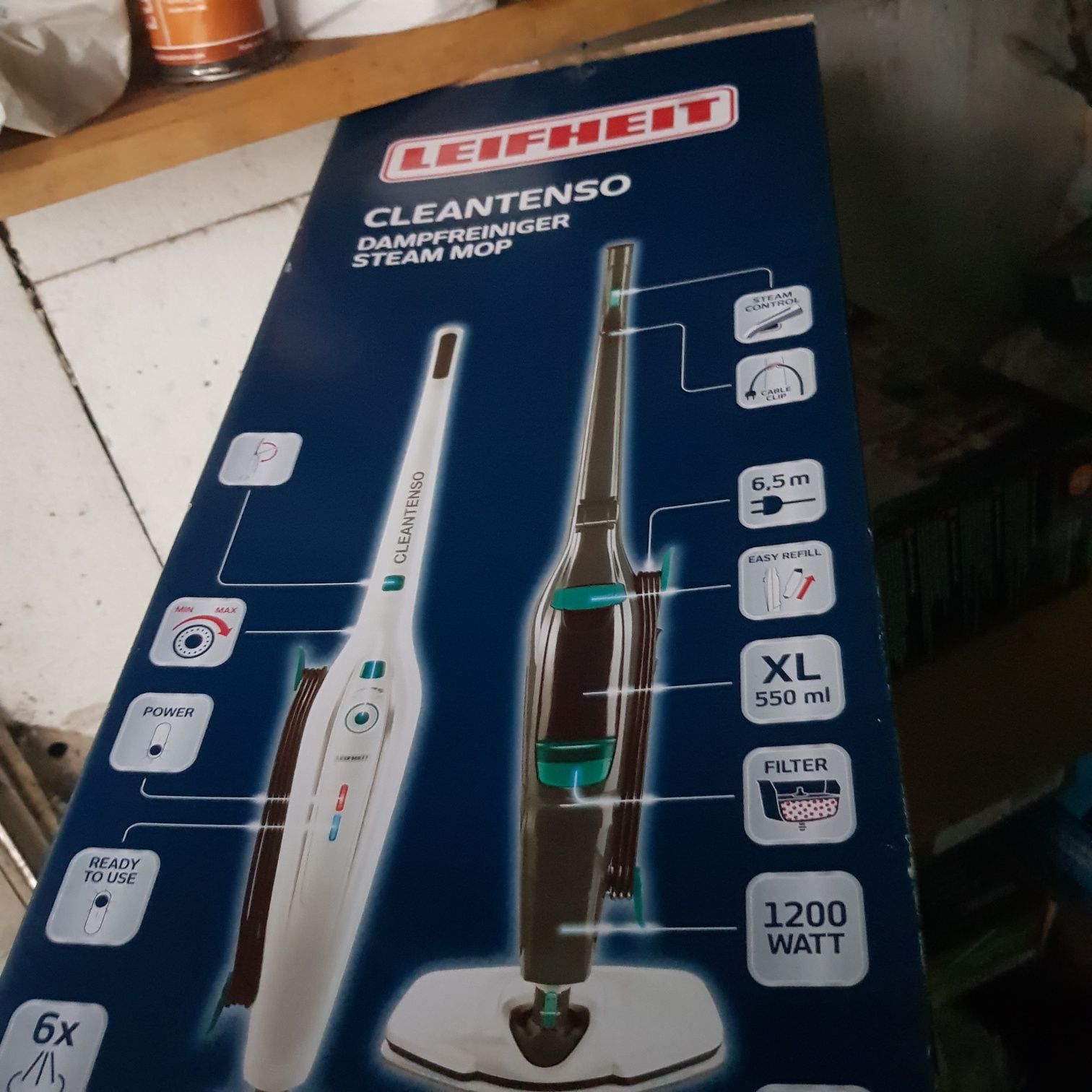 Mop parowy LEIFHEIT CleanTenso płaski PAROWNICA Usuwa 99% bakterii