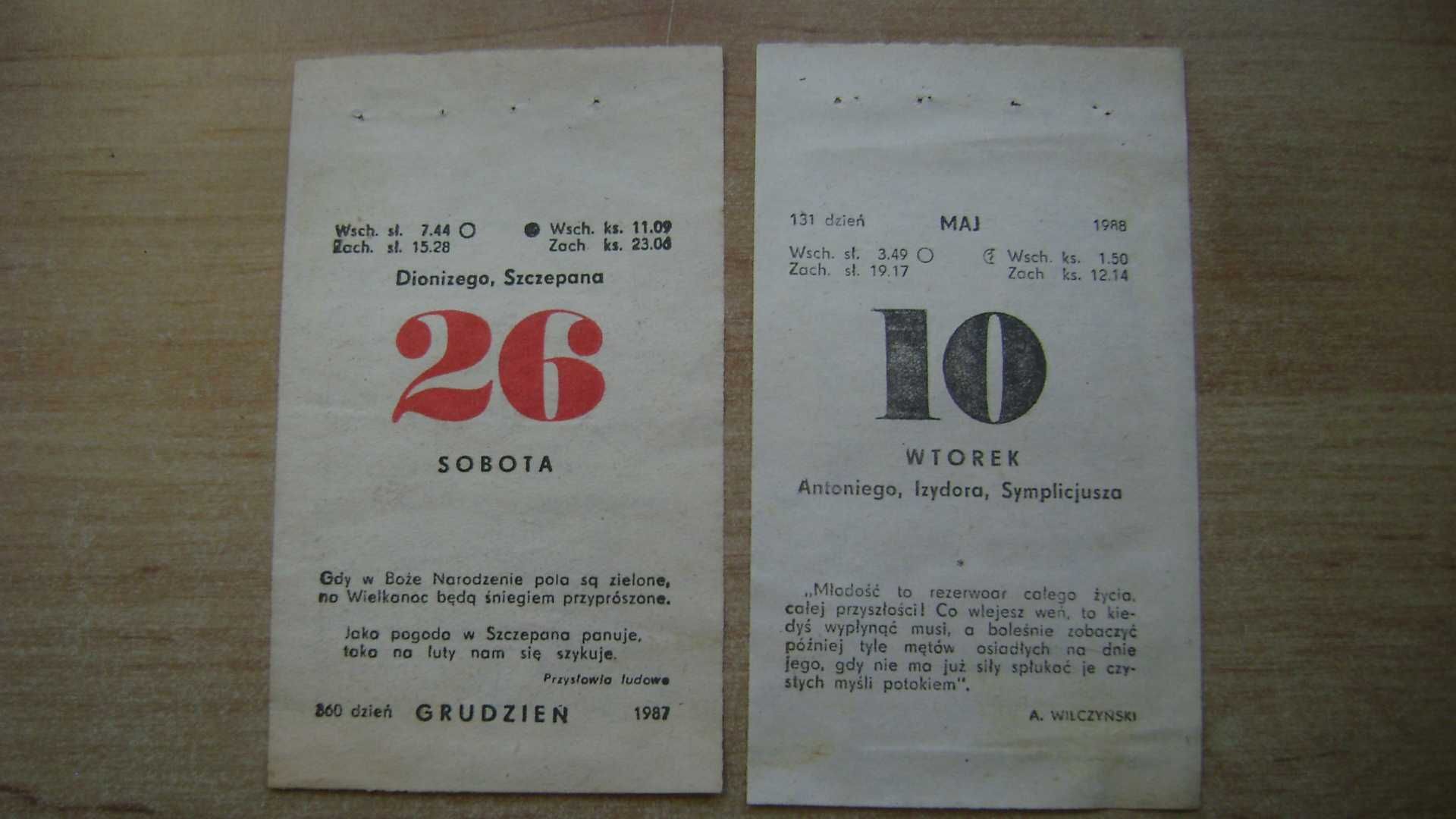 Starocie z PRL - Kartka z kalendarza = 16 sztuk z lat 80-tych Zestaw 4