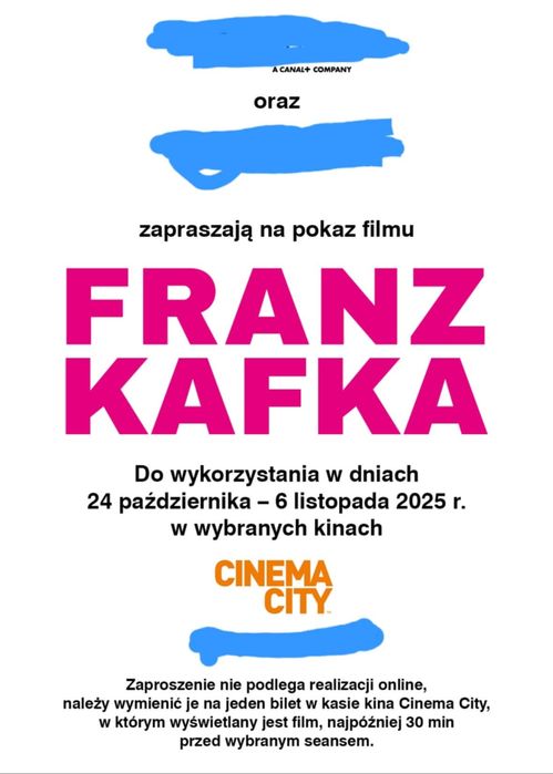 Bilet do kina Cinema City Franz Kafka bilety