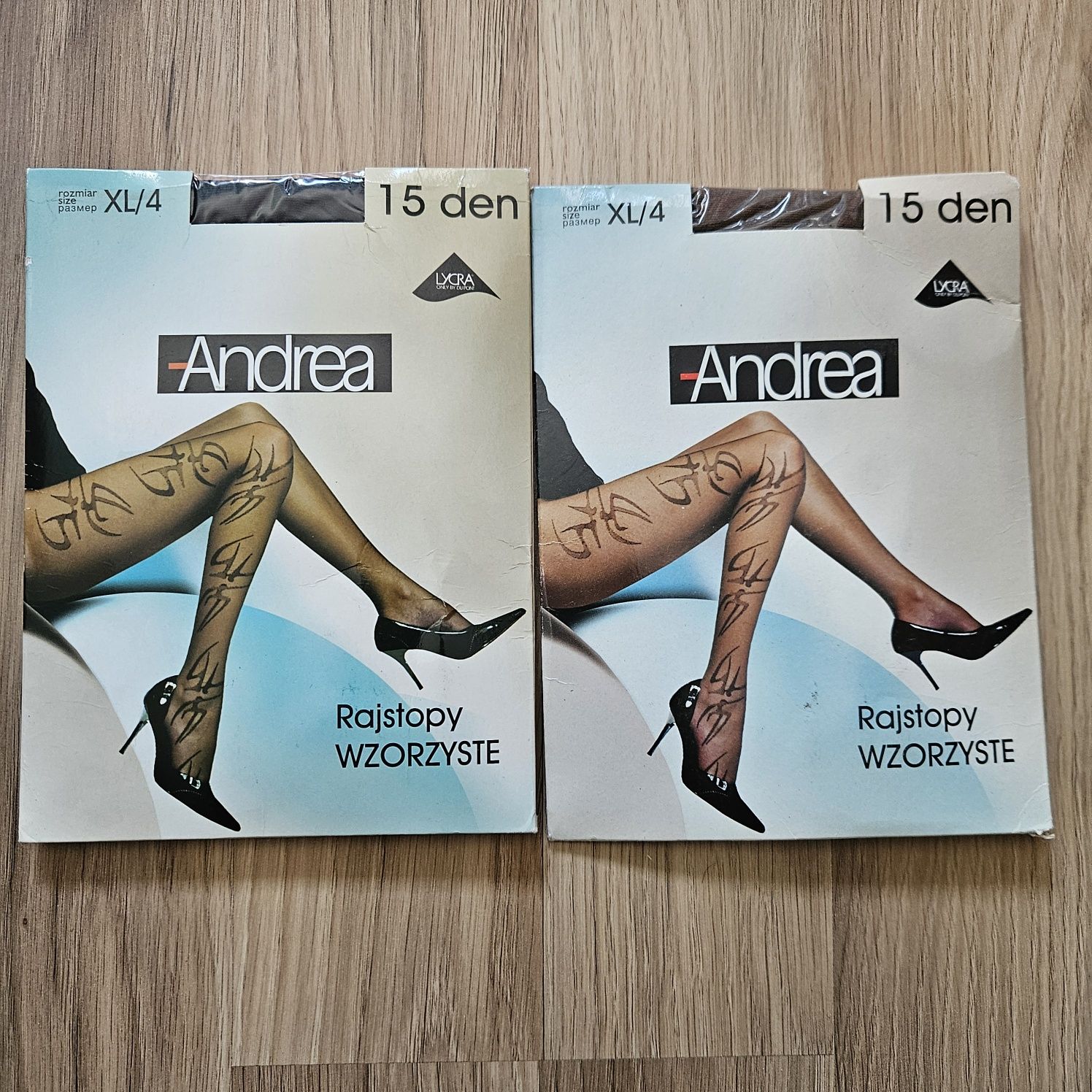 Zestaw: dwie pary rajstop wzorzystych, XL/4 15DEN
