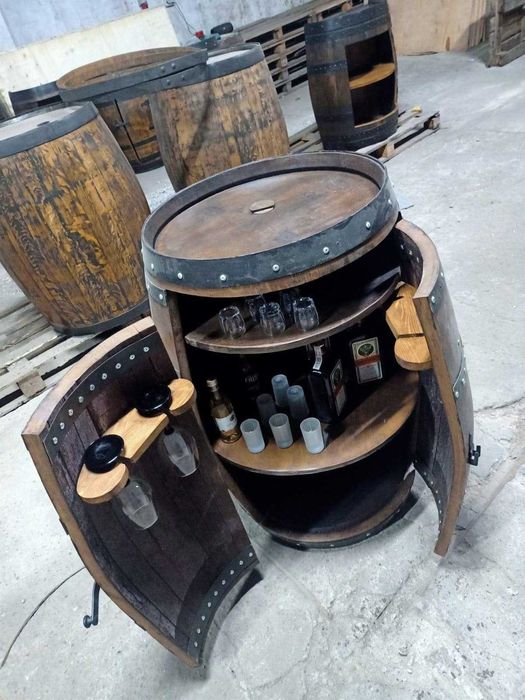 NOWY Dębowy barek na alkohol, z beczki po whisky, oświetlenie LED
