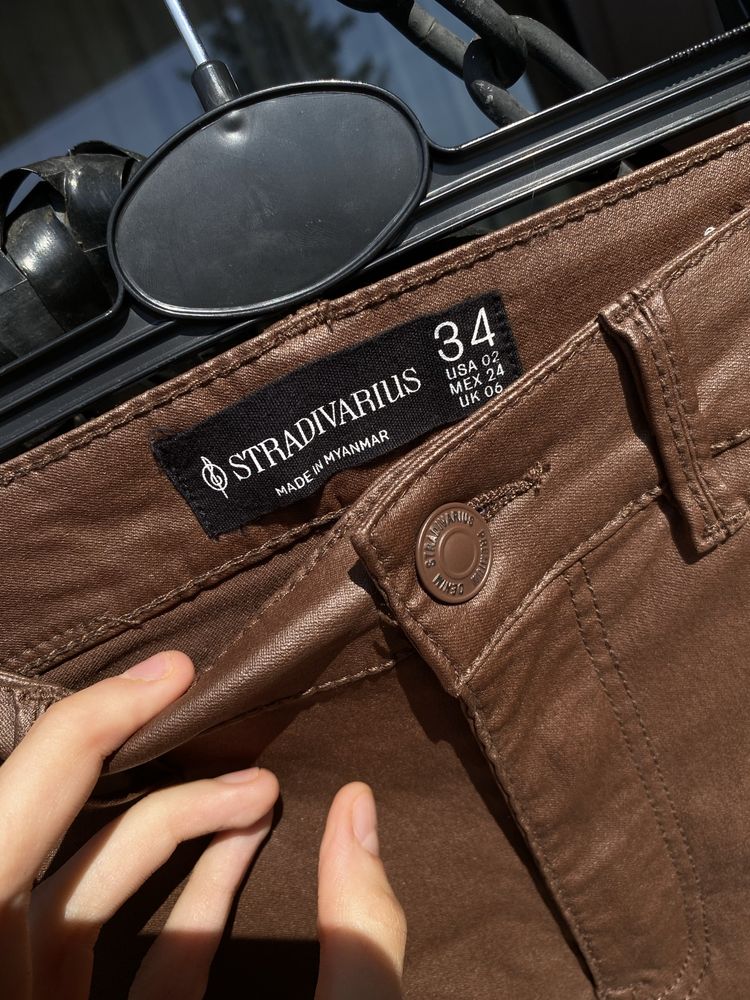 Skórzane brązowe spodnie rozmiar 34 wysoki stan
