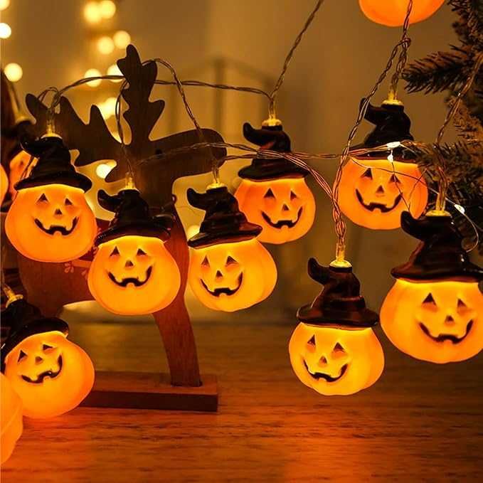 Łańcuch LED dynie 3 m, 20 światełek, Halloween, na baterie