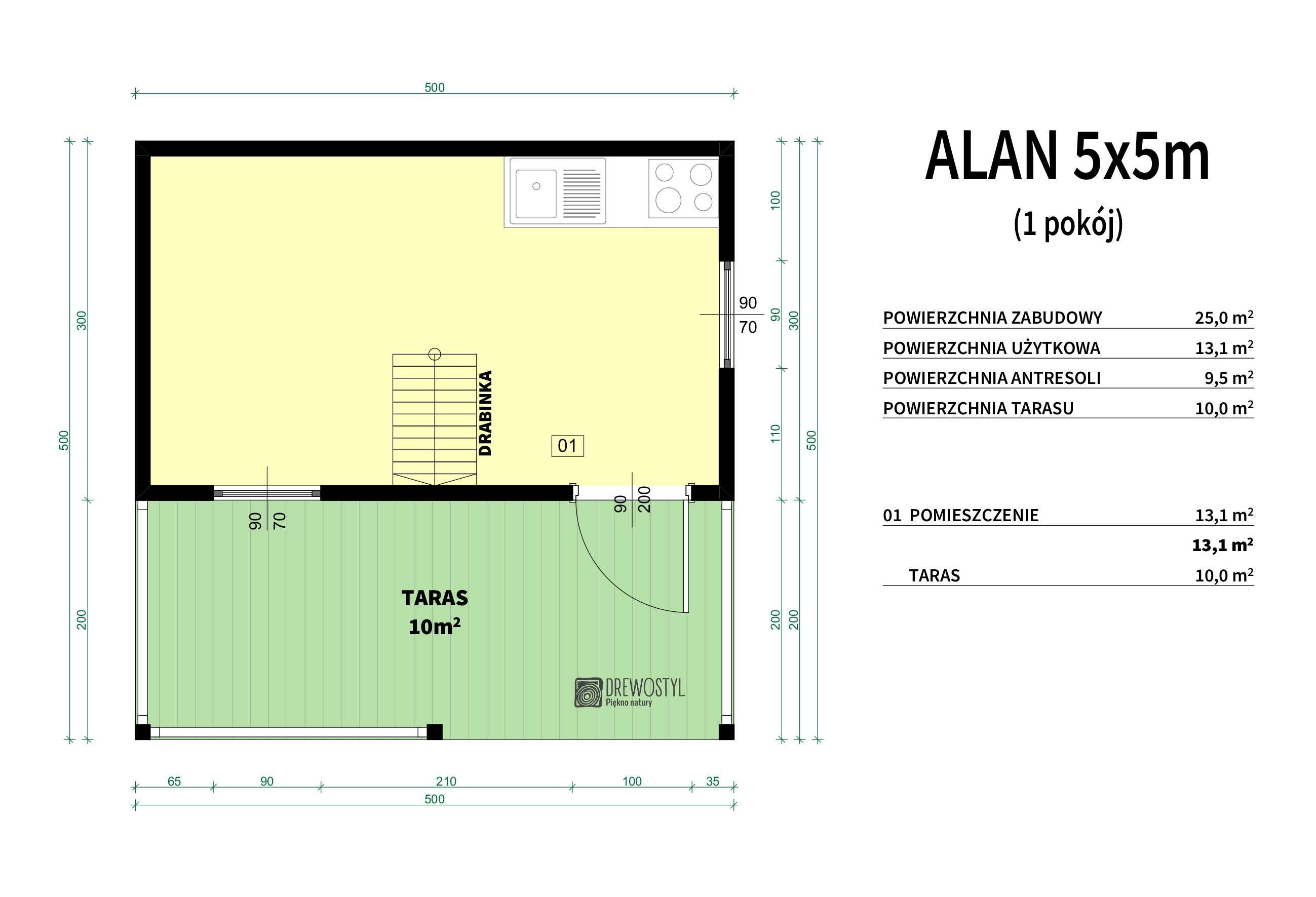 Domek letniskowy domek drewniany bez pozwolenia HIT Alan 5x5