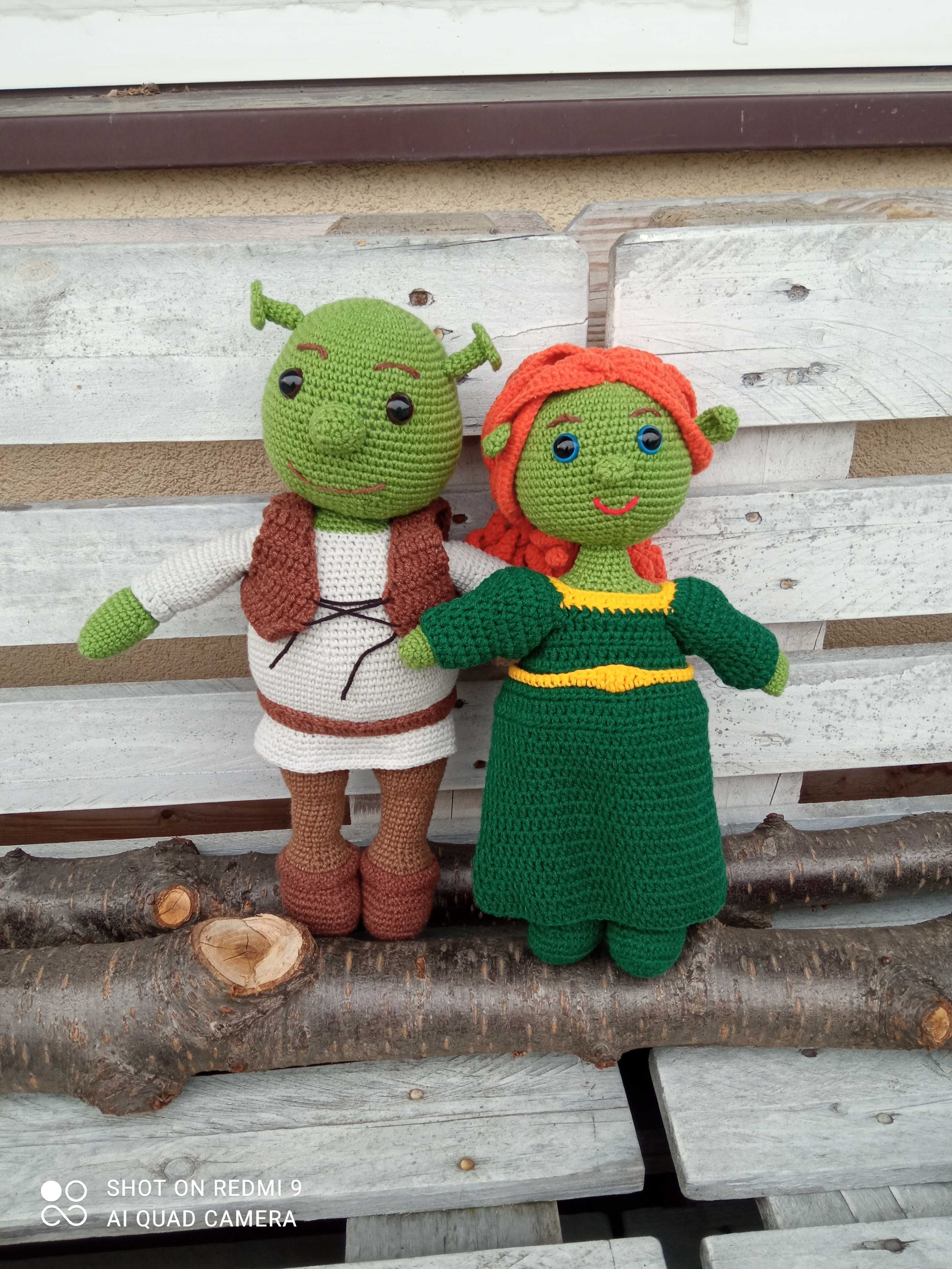 Shrek i Fiona maskotki na szydełku