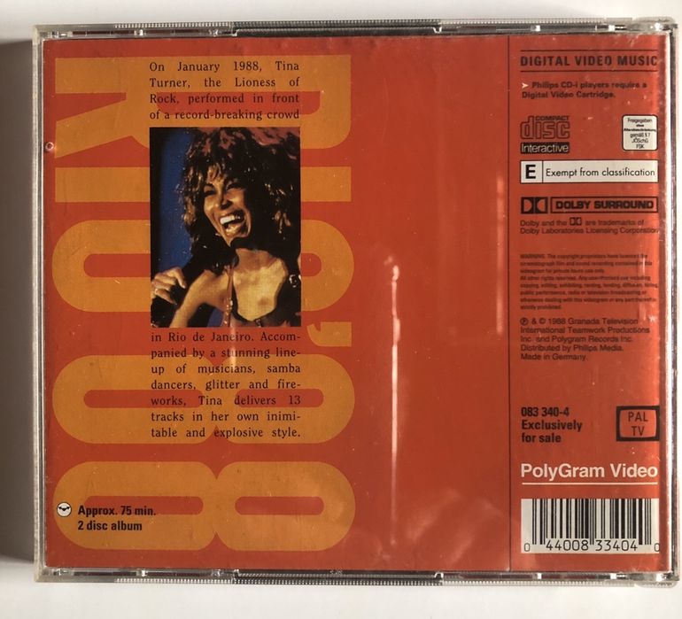 Vídeo CD duplo Tina Turner Live in RIO88