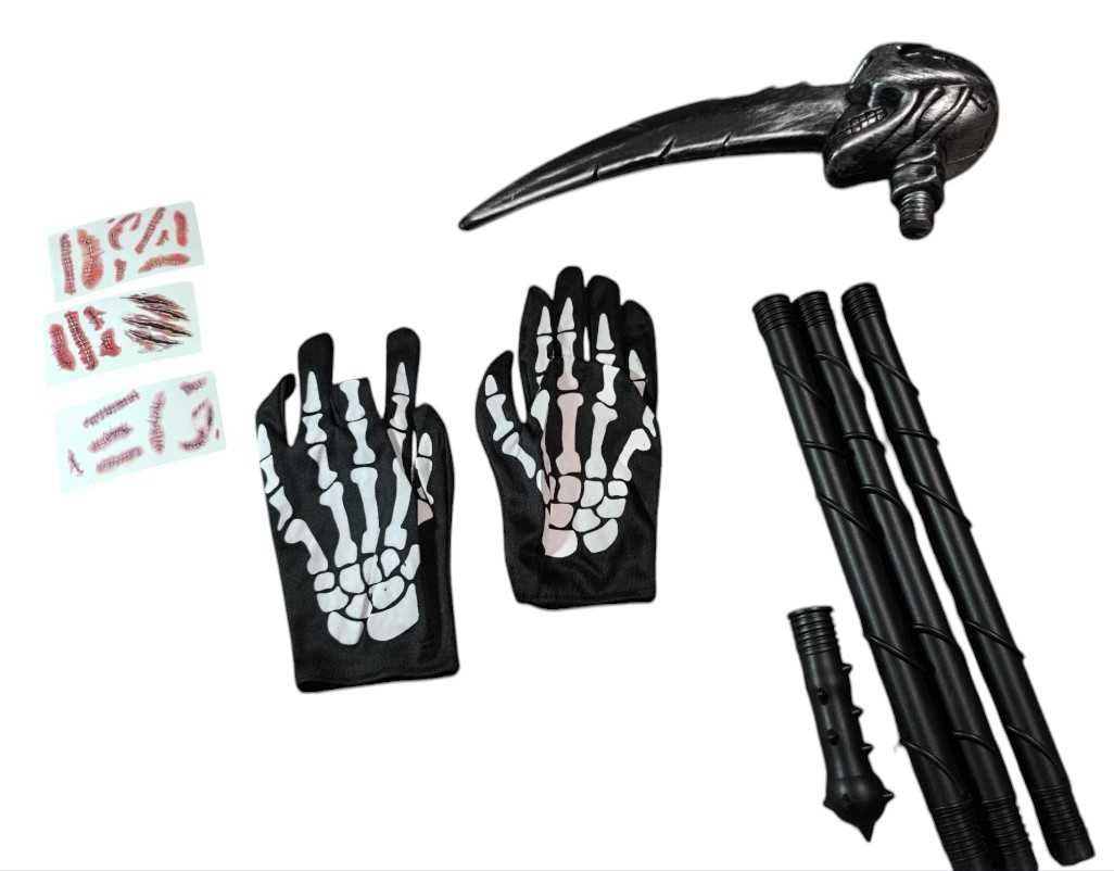 Kosa rękawiczki tatuaż zestaw na halloween bal przebierańców karnawał