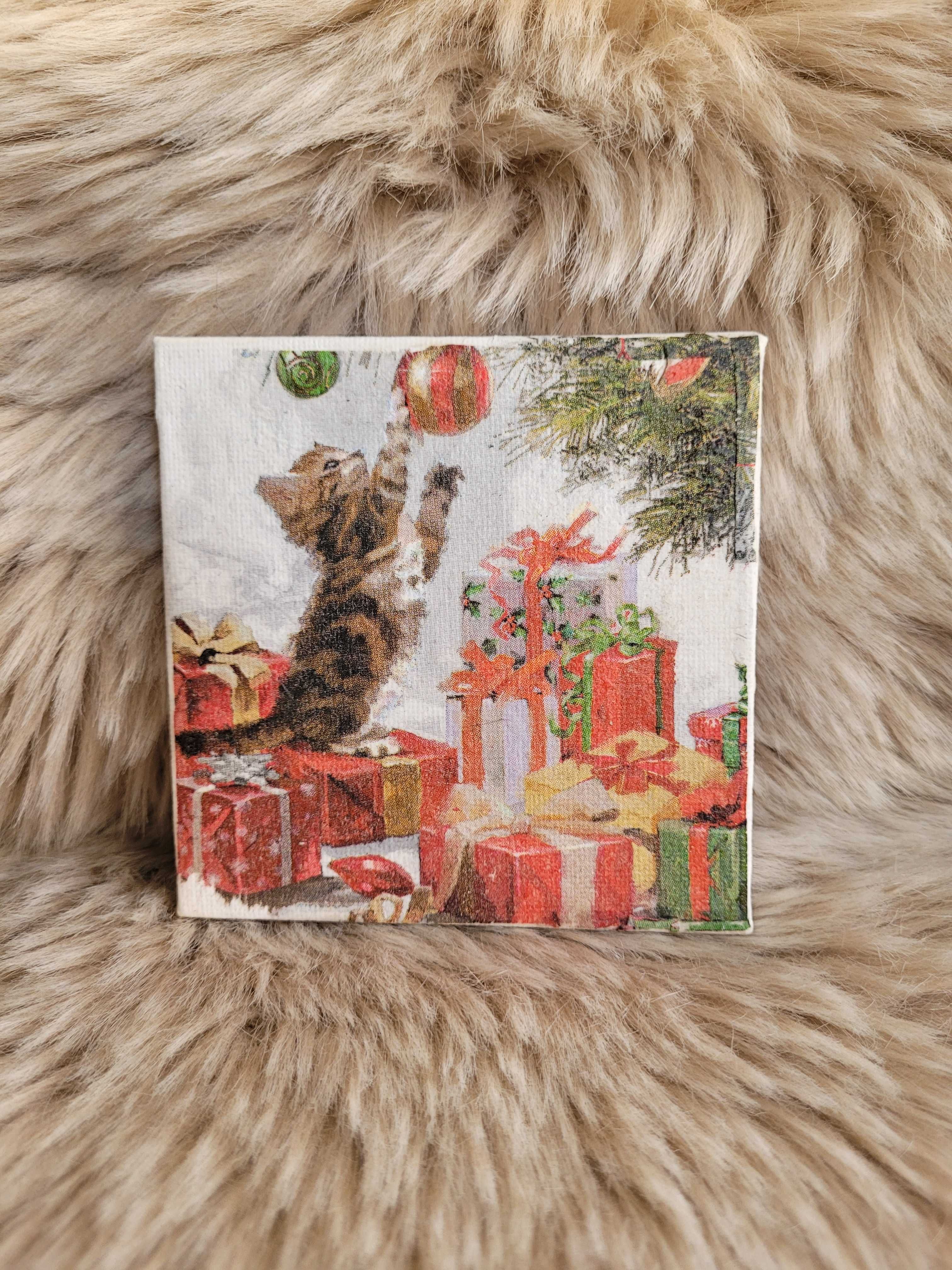 Obrazek świąteczny decoupage - kot