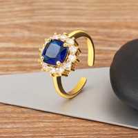Przepiękny pierścionek granatowe oczko cyrkonie kolor złoty dark blue