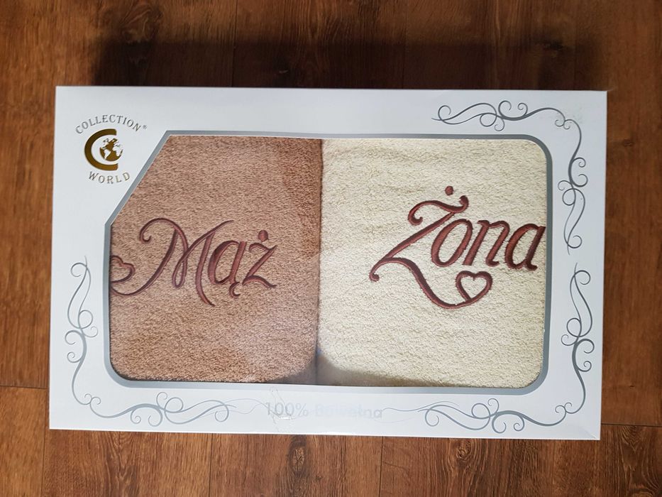Komplet ręczników z haftem Mąż Żona 70x140cm - 2 szt.