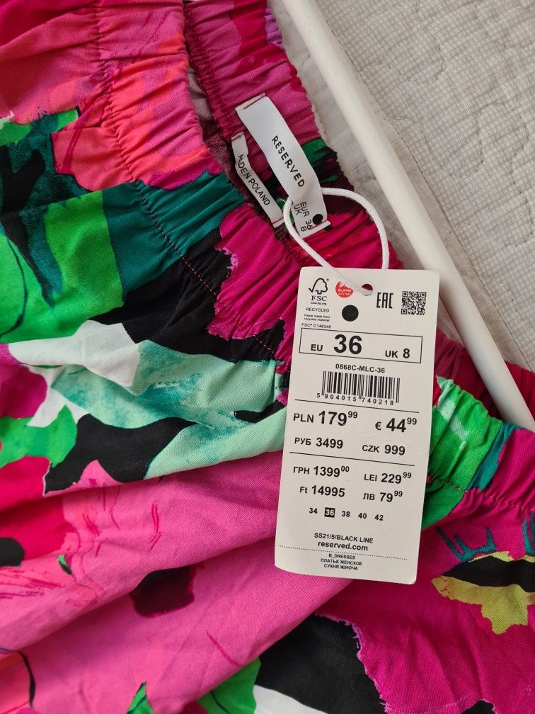 Sukienka midi Reserved 36 S M duże kwiaty boho nowa