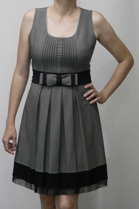 Sukienka szara elegancka wizytowa wesele biuro ślub impreza sylwester