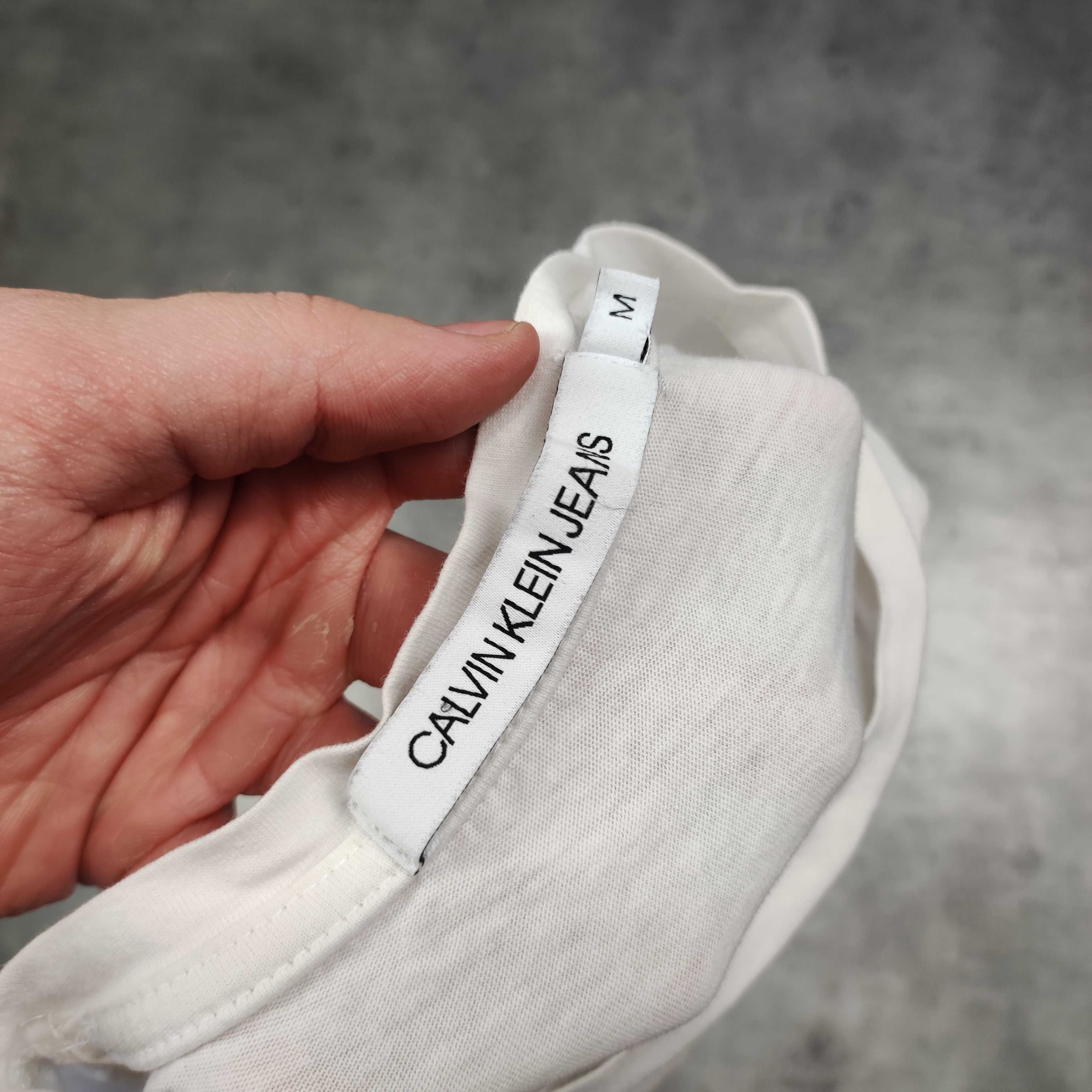 DAMSKA Koszulka Biała Klasyczna Calvin Klein Jeans Bawełna Duże Logo