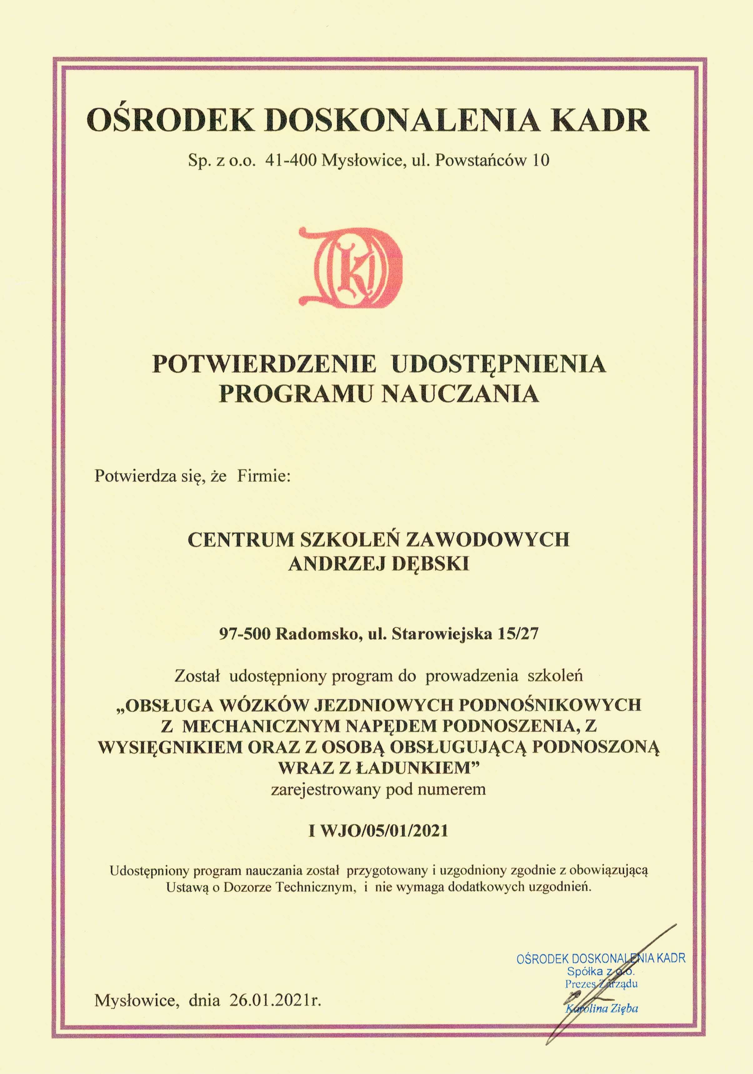 kurs wózki widłowe, UDT, TDT, kontenerowe, suwnice, podesty,