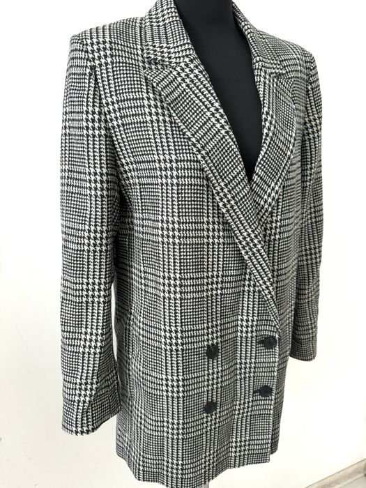 H&M długa marynarka w kratkę Wełna