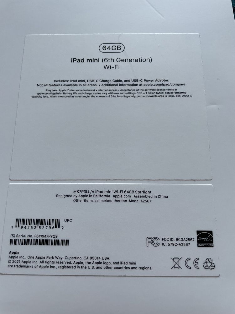 Планшет Apple iPad Mini (6 Gen) 64GB Wi-Fi 2021 Starlight