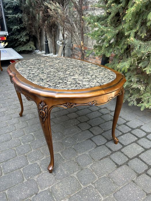 Stylowa Ława Ludwikowska Ludwik Stolik Kawowy Blat Marmur Po Renowacji