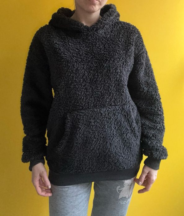 Futerkowa bluza z kapturem ciepła szara popielata XS 34 misiowa