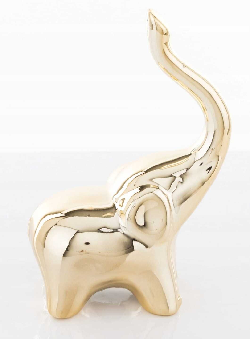 Słonik słoń na szczęście ceramika złoty figurka