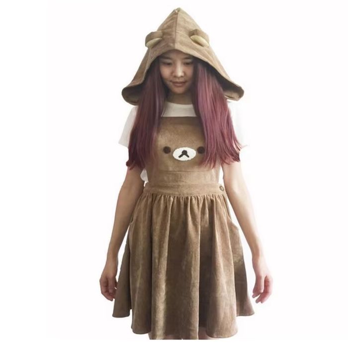 Sukienka Harajuku ogrodniczka MIŚ z kapturem styl kawaii - S