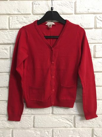 H&M czerwony rozpinany sweterek z kieszonkami. Rozm. 122-128